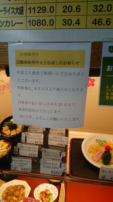 札幌市役所の地下食堂の回数券の払い戻し期間がもうすぐ終了します！